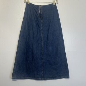 Per Una Cotton Midi Denim Skirt A-Line Sz 10 Back Pocket Western Farm Rodeo